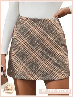 High Waist Plaid Mini Skirt Bodycon Zip Up Office Short Skirt